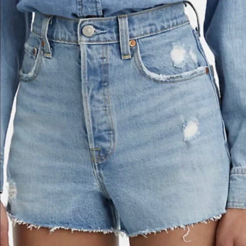 VHTF 29” High Waist Ripped Jean Shorts Button Fly - Picture 4 of 6